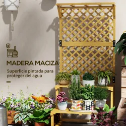 Soporte para Plantas de 2 Niveles con Celosía Enrejado con 2 Estantes de Madera para Jardín Terraza 75x50x166 cm... - Ogal.Es
