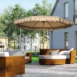 Sombrilla de Jardín Ø264x240 cm con Ángulo Ajustable Manivela y Toldo con Volantes Decorativos para Patio Terraz... - Ogal.Es
