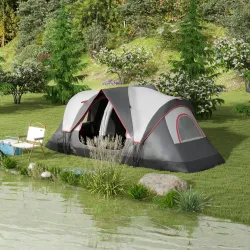 Tienda de Campaña Plegable con 2 Habitaciones y Bolsa de Transporte Impermeable para Senderismo 450x215x180 cm Gris - Ogal.Es