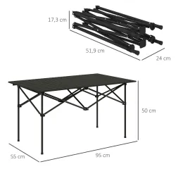 Mesa de Camping Plegable con Encimera Enrollable y Bolsa Mesa de Pícnic Portátil para Acampar 95x55x50cm Negro - Ogal.Es