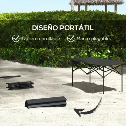 Mesa de Camping Plegable con Encimera Enrollable y Bolsa Mesa de Pícnic Portátil para Acampar 95x55x50cm Negro - Ogal.Es