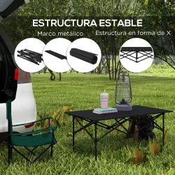 Mesa de Camping Plegable con Encimera Enrollable y Bolsa Mesa de Pícnic Portátil para Acampar 95x55x50cm Negro - Ogal.Es