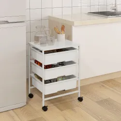 Carrito Auxiliar con Ruedas con 3 Cestas para Almacenamiento y Marco de Acero para Cocina Baño 40,8x33,5x60,5 cm... - Ogal.Es