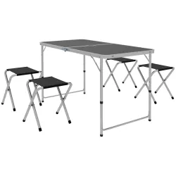 Mesa de Camping Plegable Tipo Maletín con 4 Taburetes plegables Mesa 120x60x55-70 cm y Taburetes 33x28x37 cm Negro - Ogal.Es