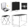 Mesa de Camping Plegable Tipo Maletín con 4 Taburetes plegables Mesa 120x60x55-70 cm y Taburetes 33x28x37 cm Negro - Ogal.Es