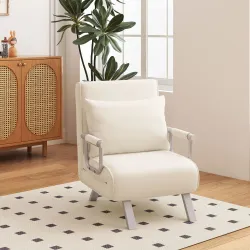 Sofá Cama Individual Sillón Cama Individual Sillón Reclinable con Almohada para Salón Dormitorio 65x69x80 cm Crema - Ogal.Es