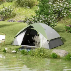 Tienda de Campaña Plegable para 2 Personas con Ventana y Bolsa Impermeable 3000 mm 210x150x110 cm Gris y Verde - Ogal.Es