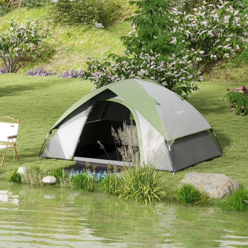 Tienda de Campaña Plegable para 2 Personas con Ventana y Bolsa Impermeable 3000 mm 210x150x110 cm Gris y Verde - Ogal.Es