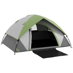 Tienda de Campaña Plegable para 2 Personas con Ventana y Bolsa Impermeable 3000 mm 210x150x110 cm Gris y Verde - Ogal.Es