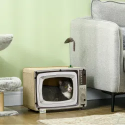 Rascador de Cartón para Gatos en Forma de Televisor con Ratón de Juguete 43x23x32,5 cm Arena - Ogal.Es