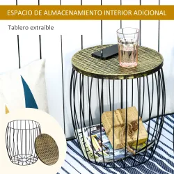 Juego de 3 Mesas Auxiliares Apilables para Jardín de Estilo Industrial Mesas de Metal con Encimera Imitación Rat... - Ogal.Es