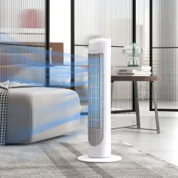 Ventilador de Torre 45W Ventilador Vertical Silencioso con 3 Velocidades Oscilación 70° para Salón Ø27x75 cm Blanco - Ogal.Es