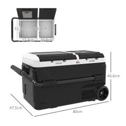 Nevera Portátil 40L con Doble Zona Refrigerador de Coche -20℃-20℃ 12/24V DC y 100-240V AC 80x47,5x46,6cm Negro - Ogal.Es