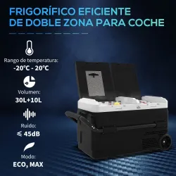 Nevera Portátil 40L con Doble Zona Refrigerador de Coche -20℃-20℃ 12/24V DC y 100-240V AC 80x47,5x46,6cm Negro - Ogal.Es