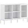 Aparador de Cocina Aparador Blanco con Puerta de Malla 4 Compartimentos Abiertos y Estante Ajustable 120x37x81,5 cm - Ogal.Es