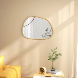 Espejo de Pared Decorativo 70x50 cm con Forma Irregular y Marco de Madera Horizontal o Vertical Natural - Ogal.Es