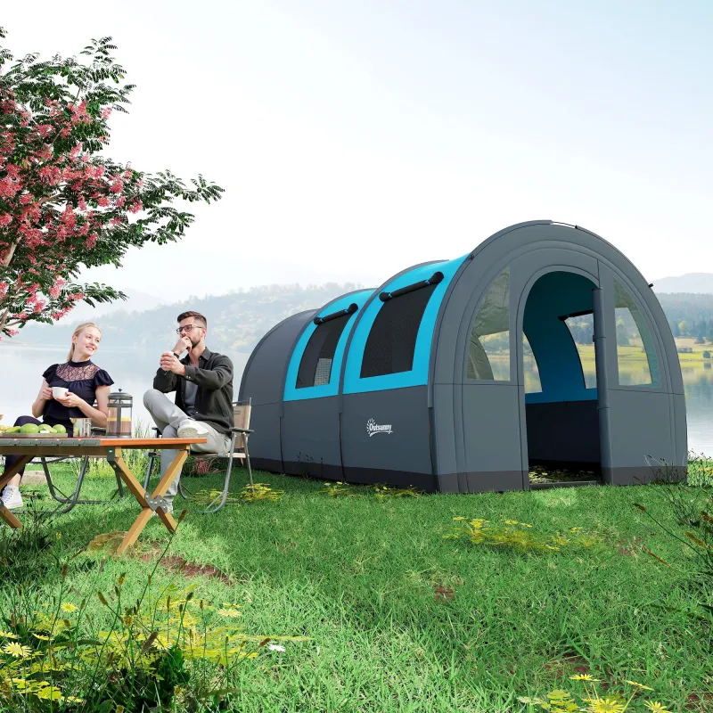 Tienda de Campaña Plegable para 3 Personas con 2 Habitaciones y Bolsa de Transporte Impermeable 480x260x200 cm Gris - Ogal.Es