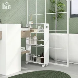 Carrito Auxiliar con Ruedas 3 Estantes con Barandillas Laterales y Asas para Cocina Comedor Baño 45x15x80 cm Blanco - Ogal.Es
