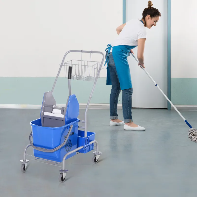 Carro de Limpieza Profesional con Cubo de Fregado Extraíble de 25 Litros y Escurridor de Prensa 72x49,5x95 cm Azul - Ogal.Es
