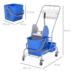 Carro de Limpieza Profesional con Cubo de Fregado Extraíble de 25 Litros y Escurridor de Prensa 72x49,5x95 cm Azul - Ogal.Es