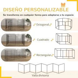 Corralito para Perros de 8 Paneles 76x61 cm Forma Personalizada con Puerta y Doble Cerradura para Jardín Patio N... - Ogal.Es
