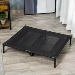 Cama para Mascotas Portátil con Zona de Malla Transpirable y Tela Oxford para Interior Exterior 92x76x18 cm Negro - Ogal.Es