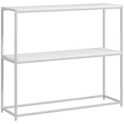 Mesa de Entrada con Estante Abierto y Estructura de Acero Antivuelco para Salón Pasillo 100x30x87 cm Blanco - Ogal.Es