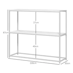 Mesa de Entrada con Estante Abierto y Estructura de Acero Antivuelco para Salón Pasillo 100x30x87 cm Blanco - Ogal.Es
