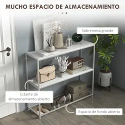 Mesa de Entrada con Estante Abierto y Estructura de Acero Antivuelco para Salón Pasillo 100x30x87 cm Blanco - Ogal.Es