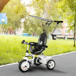 Triciclo para Bebés de +12 Meses con Toldo Plegable Mango de Empuje Telescópico y Desmontable y Portabotellas Bl... - Ogal.Es