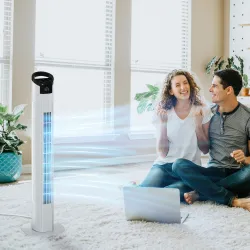 Ventilador de Torre 50W con Mando a Distancia 3 Velocidades Pantalla Temporizador y Oscilante 70° Ø20x78,5 cm Bl... - Ogal.Es