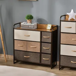 Cómoda para Dormitorio con 7 Cajones Plegables Parte Superior de Madera y Marco Metálico 80x29x78,5 cm Multicolor - Ogal.Es