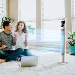 Ventilador de Torre Ventilador Vertical 40W con Mando a Distancia 3 Velocidades Temporizador 7,5h Ø18x78,5 cm Bl... - Ogal.Es