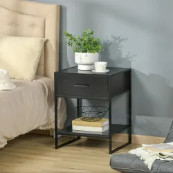 Mesilla de Noche Mesa Auxiliar con 1 Cajón y Estante de Almacenamiento para Dormitorio Salón Oficina 45x40x60 cm... - Ogal.Es