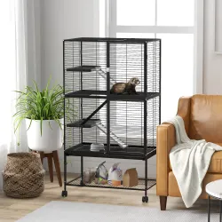 Jaula para Animales Pequeños de 4 Niveles con Ruedas Rampa Comedero Bebedero y Bandeja Extraíble 78x45,5x136 cm ... - Ogal.Es