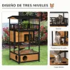 Caseta para Gatos de Madera 75,5x75x137 cm con Techo Asfáltico Plataformas para Interior y Exterior Natural - Ogal.Es