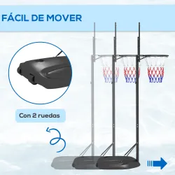Canasta de Baloncesto para Exterior con Altura Ajustable 216-277 cm Ruedas y Base Rellenable Negro - Ogal.Es