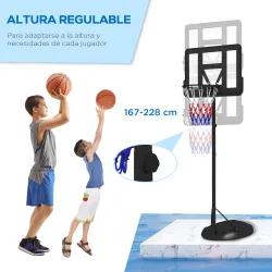 Canasta de Baloncesto para Exterior con Altura Ajustable 216-277 cm Ruedas y Base Rellenable Negro - Ogal.Es