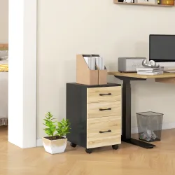 Cajonera de Oficina Mueble Archivador con Ruedas y Cajones y Barra Colgante para Archivos 40x42x65 cm Roble y Negro - Ogal.Es