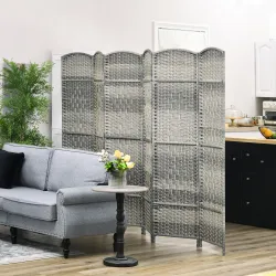 Separador de Ambientes de 6 Paneles Biombo Plegable 270x180 cm Pantalla de Privacidad de Polipropileno Gris Mixto - Ogal.Es
