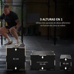 Cajón de Salto Pliométrico de Madera con Mangos Huecos Carga 120 kg para Casa Oficina Gimnasia 61x51x41 cm Negro - Ogal.Es