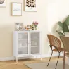 Aparador para Comedor Mueble Auxiliar con Puertas de Rejilla Metálica y Estantes Ajustable 80x37x92 cm Blanco - Ogal.Es