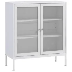 Aparador para Comedor Mueble Auxiliar con Puertas de Rejilla Metálica y Estantes Ajustable 80x37x92 cm Blanco - Ogal.Es