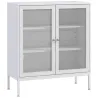 Aparador para Comedor Mueble Auxiliar con Puertas de Rejilla Metálica y Estantes Ajustable 80x37x92 cm Blanco - Ogal.Es