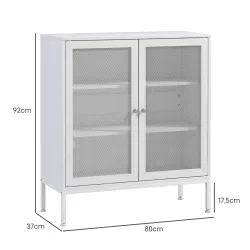 Aparador para Comedor Mueble Auxiliar con Puertas de Rejilla Metálica y Estantes Ajustable 80x37x92 cm Blanco - Ogal.Es