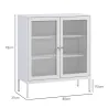 Aparador para Comedor Mueble Auxiliar con Puertas de Rejilla Metálica y Estantes Ajustable 80x37x92 cm Blanco - Ogal.Es