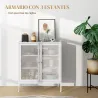 Aparador para Comedor Mueble Auxiliar con Puertas de Rejilla Metálica y Estantes Ajustable 80x37x92 cm Blanco - Ogal.Es