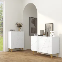 Aparador de Entrada con 3 Puertas y Estantes Ajustables para Cocina Sala 120x40x75 cm Blanco Brillante - Ogal.Es