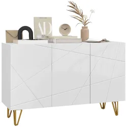 Aparador de Entrada con 3 Puertas y Estantes Ajustables para Cocina Sala 120x40x75 cm Blanco Brillante - Ogal.Es