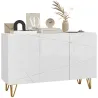 Aparador de Entrada con 3 Puertas y Estantes Ajustables para Cocina Sala 120x40x75 cm Blanco Brillante - Ogal.Es